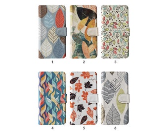 Wallet Flip Phone Case with Card Holder for iPhone 15 14 13 12 11 XR 8 SE Samsung S20 S10 S9 S8 Dry Autumn Fall Maple Leaves Pattern