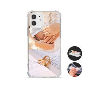 Custom Photo Personalised Shockproof Phone Case for iPhone 14 13 12 11 XR SE add your Picture Image Text Logo Shock Absorbing Bumper Cover Two Photos