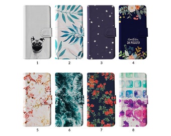 Étui portefeuille à rabat avec porte-cartes pour iPhone 15 14 13 12 11 Samsung S20 S10 S9 étoiles fleurs fleurs ornements marbre aquarelle