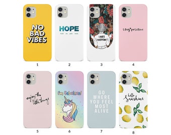 Handyhülle für iPhone 15 14 13 12 11 XS XR SE 7 8 6S 5 Samsung S20 S10 S8 Hard Cover Inspirierende Zitate Pink Regenbogen Einhorn Zitrone