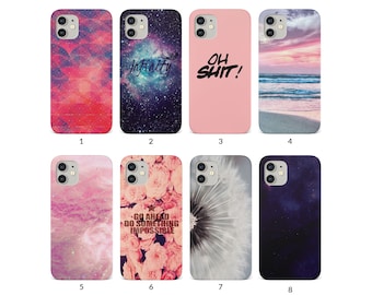 Handyhülle für iPhone 15 14 13 12 11 XS XR SE 7 8 6S 5 Samsung S20 S10 S8 Hard Cover Aesthetic Space Sea Purple Clouds Rose Zitate Löwenzahn