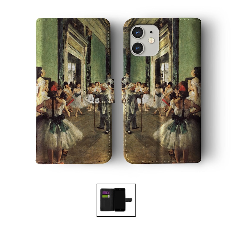 Étui portefeuille avec porte-cartes pour iPhone 15 14 13 12 11 Samsung S20 S10 Oeuvre d'art classique peinture Van Gogh Klimt Monet Degas Renoir 07