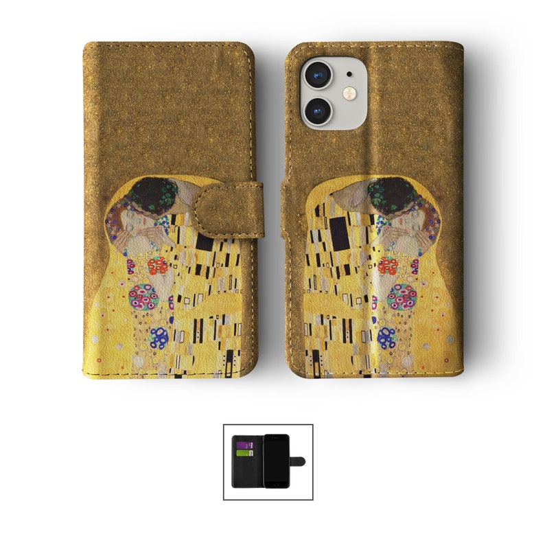 Étui portefeuille avec porte-cartes pour iPhone 15 14 13 12 11 Samsung S20 S10 Oeuvre d'art classique peinture Van Gogh Klimt Monet Degas Renoir 01