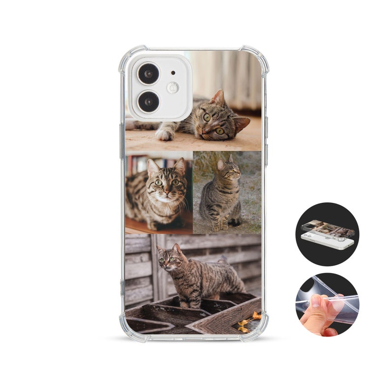 Custom Photo Personalised Shockproof Phone Case for iPhone 14 13 12 11 XR SE add your Picture Image Text Logo Shock Absorbing Bumper Cover Four Photos