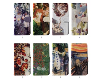 Étui portefeuille à rabat avec porte-cartes pour iPhone 15 14 13 12 11 Samsung S20 S10 oeuvre d'art classique peinture Monet Raphael Picasso Renoir Munch