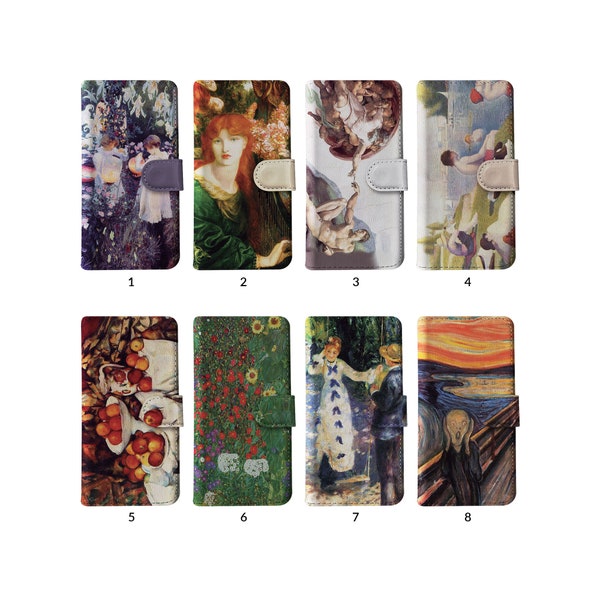 Flip Wallet Phone Case mit Kartenhalter für iPhone 15 14 13 12 11 Samsung S20 S10 Classic Artwork Paint Monet Raphael Picasso Renoir Munch