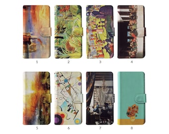 Funda tipo billetera con tapa para teléfono con tarjetero para iPhone 15 14 13 12 11 Samsung S20 S10 Pinturas de obras de arte clásicas Vermeer Van Gogh Da Vinci Turner