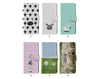 Wallet Flip Phone Case with Card Holder for iPhone 13 12 11 XR 8 SE Samsung S20 S10 S9 S8 Cute Ewe Sheep Lamb Herd Animal