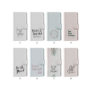 Wallet Flip Phone Case met Kaarthouder voor iPhone 15 14 13 12 11 XR SE Samsung S20 S10 S9 Zwart-wit Inspirerende Citaten