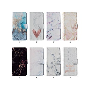Flip Wallet Phone Case mit Kartenhalter für iPhone 15 14 13 12 11 XR 8 SE Samsung S20 S10 S9 S8 Trendy Marble Stone Rose Gold Ästhetik
