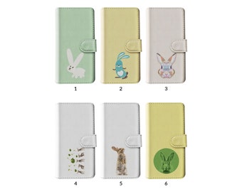 Wallet Flip Phone Case with Card Holder for iPhone 15 14 13 12 11 XR 8 SE Samsung S20 S10 S9 S8 Adorable Cute Bunny Rabbit Hare Animal