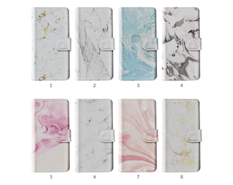 Étui portefeuille à rabat avec porte-cartes pour iPhone 15 14 13 12 11 XR 8 SE Samsung S20 S10 S9 S8 couleur pastel motif tourbillon marbré