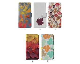 Wallet Flip Phone Case with Card Holder for iPhone 15 14 13 12 11 SE Samsung S20 S10 Autumn Leaves Colourful Fallen Leaf Gradient Orange