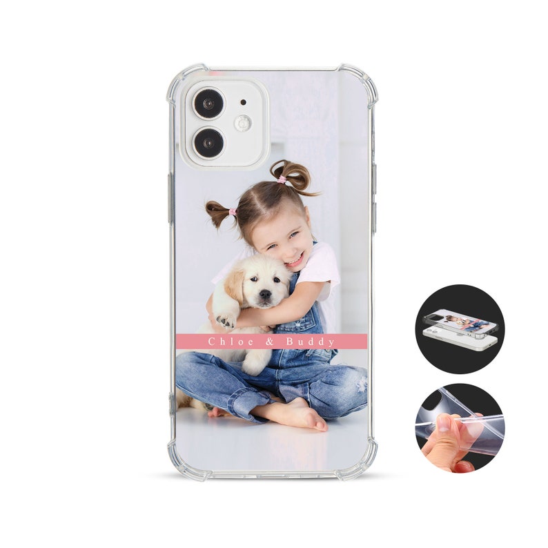 Custom Photo Personalised Shockproof Phone Case for iPhone 14 13 12 11 XR SE add your Picture Image Text Logo Shock Absorbing Bumper Cover Single Photo Text