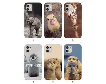 Capa rígida para iPhone 14, 13, 12, 11 XS, XR, SE, 8, 6, Samsung S20, S10, filhotes fofos, elefante, girafa, patinho, pinguim, suricatos