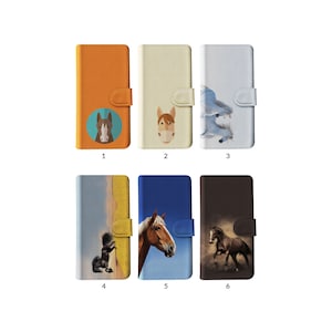 Funda tipo cartera con tarjetero para iPhone 15, 14, 13, 12, 11, XR, 8, SE, Samsung S20, S10, S9, S8, diseño de caballo y semental del salvaje oeste.