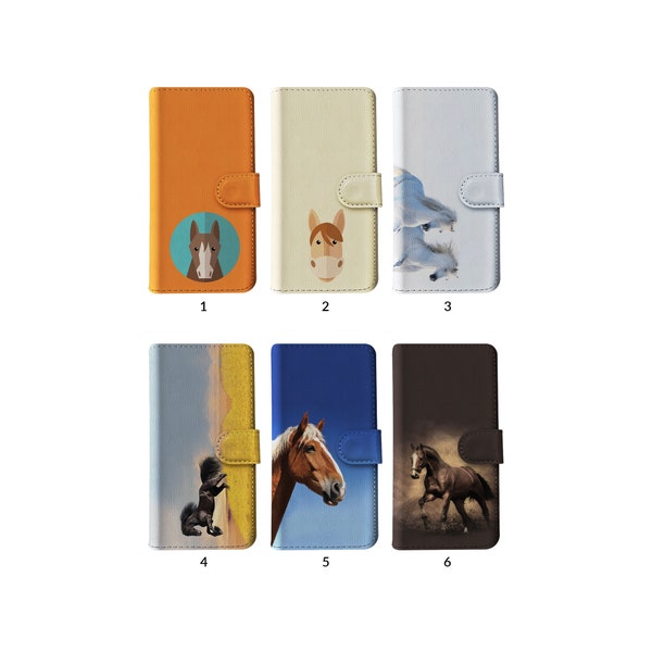 Wallet Flip Phone Case with Card Holder for iPhone 15 14 13 12 11 XR 8 SE Samsung S20 S10 S9 S8 Animal Horse Beautiful Stallion Wild West