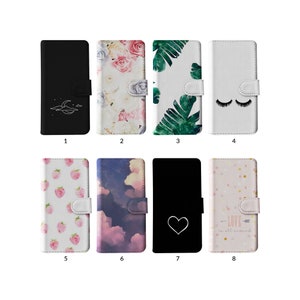 Flip Wallet Phone Case mit Kartenhalter für iPhone 15 14 13 12 11 Samsung S20 S10 Moon Roses Heart