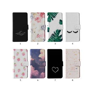 Wallet Flip Phone Case with Card Holder for iPhone 15 14 13 12 11 Samsung S20 S10 Moon Roses Heart