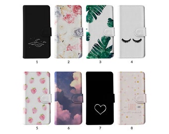 Flip Wallet Phone Case mit Kartenhalter für iPhone 15 14 13 12 11 Samsung S20 S10 Moon Roses Heart