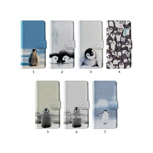 Flip Wallet Phone Case mit Kartenhalter für iPhone 15 14 13 12 11 Samsung S20 S10 S9 Baby Pinguine Antarktis Tiere