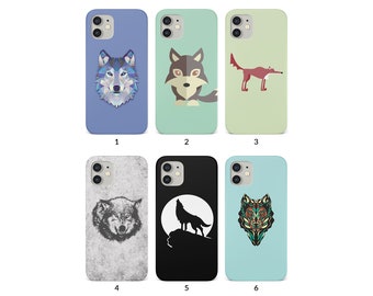 Handytasche für iPhone 14 13 12 11 XS XR SE 7 8 6S 5 Samsung S20 S10 S8 Hard Cover Wolf Alpha Animal Wild Cub Moon Art