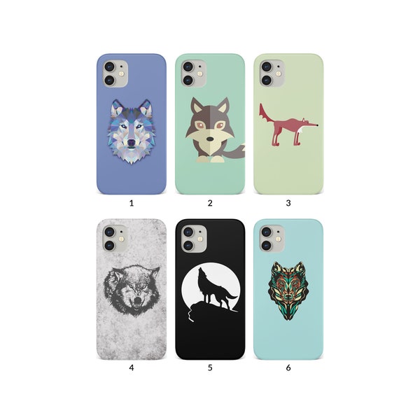 Handytasche für iPhone 14 13 12 11 XS XR SE 7 8 6S 5 Samsung S20 S10 S8 Hard Cover Wolf Alpha Animal Wild Cub Moon Art