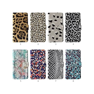 Étui portefeuille à rabat avec porte-cartes pour iPhone 15 14 13 12 11 Samsung S20 S10 imprimé animal léopard guépard Jaguar imprimé serpent coloré image 1