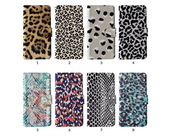 Étui portefeuille à rabat avec porte-cartes pour iPhone 15 14 13 12 11 Samsung S20 S10 imprimé animal léopard guépard Jaguar imprimé serpent coloré