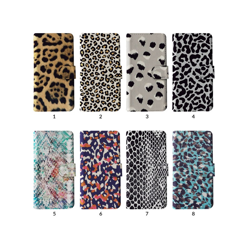 Étui portefeuille à rabat avec porte-cartes pour iPhone 15 14 13 12 11 Samsung S20 S10 imprimé animal léopard guépard Jaguar imprimé serpent coloré image 1