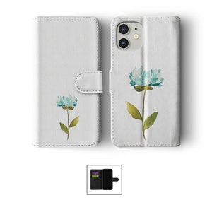 Étui portefeuille pour téléphone à rabat avec porte-cartes pour iPhone 15 14 13 11 Samsung S20 S10 fleurs colorées aquarelle fleurs de cerisier tournesols 07