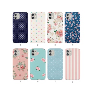 Phone Case for iPhone 14 13 12 11 XS XR SE 7 8 6S 5 Samsung S20 S10 S8 Hard Cover Shabby Chic Floral Polka Dot Vintage English Roses Stripes