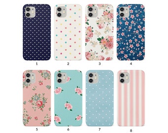 Handytasche für iPhone 14 13 12 11 XS XR SE 7 8 6S 5 Samsung S20 S10 S8 Hard Cover Shabby Chic Floral Polka Dot Vintage Englisch Rosen Streifen