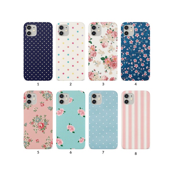 Phone Case for iPhone 14 13 12 11 XS XR SE 7 8 6S 5 Samsung S20 S10 S8 Hard Cover Shabby Chic Floral Polka Dot Vintage English Roses Stripes