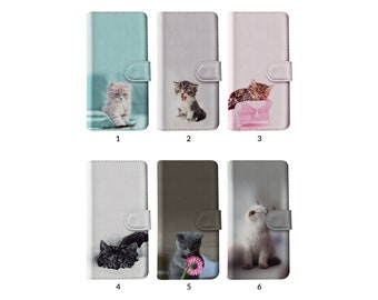 Wallet Flip Phone Case with Card Holder for iPhone 15 14 13 12 11 XR 8 SE Samsung S20 S10 S9 S8 Cute Adorable Animal Pet Kitty Cat Kitten