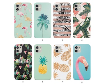 Phone Case for iPhone 13 12 11 XS XR SE 7 8 6S 5 Samsung S20 S10 S8 Hard Cover Flamingo Palms Pineapple Tropical Leaves Summer Paradise