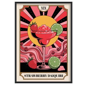 Strawberry Daiquiri Tarot Cocktail Print, Witchy Decor, Bar Cart Decor, Vintage Cocktail Poster, Signature Cocktail, Kitchen Wall Decor