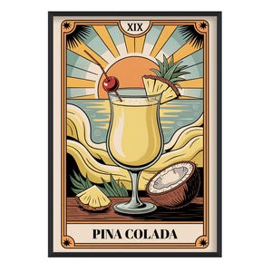 Pina Colada Tarot Cocktail Print, Witchy Decor, Bar Cart Decor, Vintage Cocktail Poster, Signature Cocktail, Kitchen Wall Decor