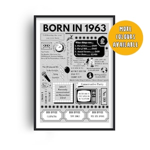 Born in 1963 Print, 62nd Birthday Gift, Born in 1963 Poster, 62nd Birthday Present, 62 Years Old, 1963 Birthday Gift, 1963 Print, 1963 Gift