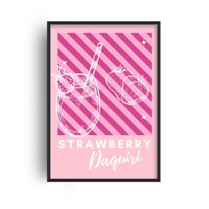 Strawberry Daiquiri-print, cocktailprints, cocktailposter, vintage cocktailposter, cocktailkunst aan de muur, kenmerkende cocktail, barwagenposter, vintage cocktailposter
