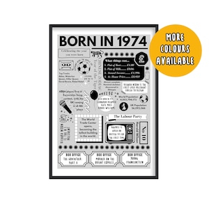 Geboren in 1974-print, 51e verjaardagscadeau, geboren in 1974-poster, 50e verjaardagscadeau, 51 jaar oud, verjaardagscadeau 1974, print 1974, cadeaus 1974