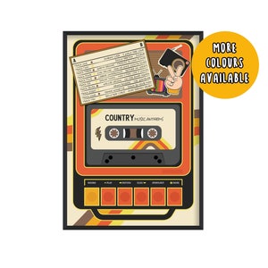 Impression musique country, affiche de cassette, affiche de musique country, cadeaux musique country, art mural country, affiche country, impression country, art rétro