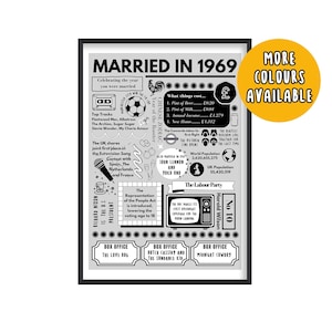 Getrouwd in 1969 Print, 56e huwelijksverjaardagscadeau, getrouwd in 1969 poster, 56e verjaardag cadeaus, 56 jaar getrouwd