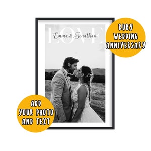 Personalisiertes Geschenk zum 40. Hochzeitstag | Rubin Hochzeit Geschenke Jahrestag | Hochzeitstag Geschenk für Paar | Verheiratet im Jahr 1985 Drucken