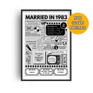 Impresión de "Casados en 1983", regalo para el 42.º aniversario de bodas, póster de "Casados en 1983", aniversario de bodas en casa, regalo de "Casados en 1983", boda en un terreno