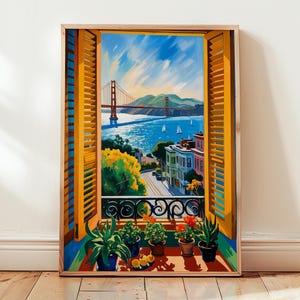 San Francisco Travel Print, Open Window Matisse Inspired California Print, Golden Gate Bridge Art, San Francisco Painting