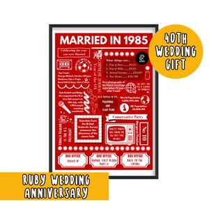 Cadeau d'anniversaire de mariage rubis, mariés en 1985 impression, 40e cadeau d'anniversaire de mariage rubis, 40e anniversaire de mariage, 40 ans de mariage