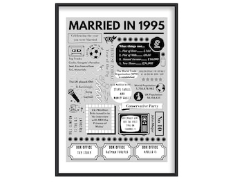 Impression Mariés en 1995, Cadeau du 30e anniversaire de mariage, Poster Mariés en 1995, Anniversaire de mariage perle, Cadeau Marié en 1995, Cadeaux 1995