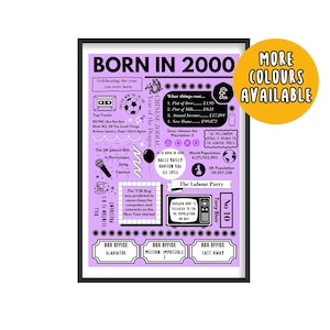 Regalo de 25 cumpleaños para ella / Regalo para novia / Regalo de 25 cumpleaños para hija / Póster de nacido en 2000 / Regalo de 25 cumpleaños