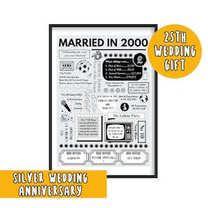 25th Silver Wedding Anniversary, Married in 2000 Print, 25th Wedding Anniversary Gifts, Silver Wedding Anniversary Gifts, 25 Years Married